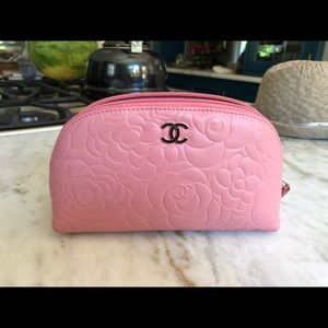 RARE! Chanel Pink Camellia lambskin cosmetic pouch